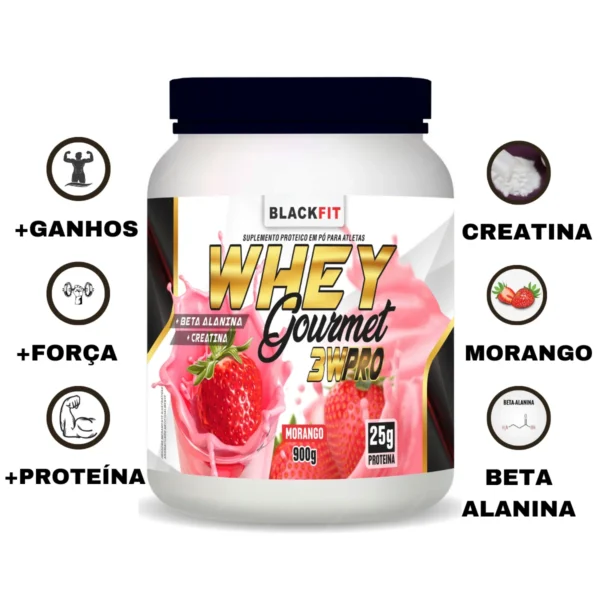 WHEY Gourmet 3w Sabor Morango Com Beta alanina Ganhe, Brinde 1 Creatina - Imagem 3