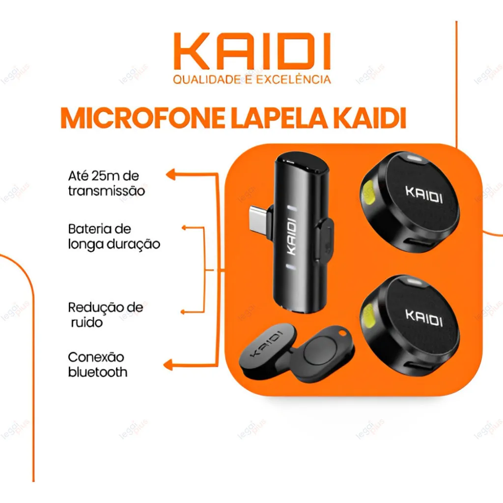 Microfone Lapela Sem Fio Profissional 2 Unidades Magnético Conector USB C E Lightning - Imagem 3