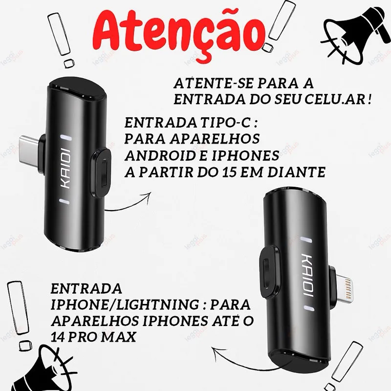 Microfone Lapela Sem Fio Profissional 2 Unidades Magnético Conector USB C E Lightning - Imagem 6