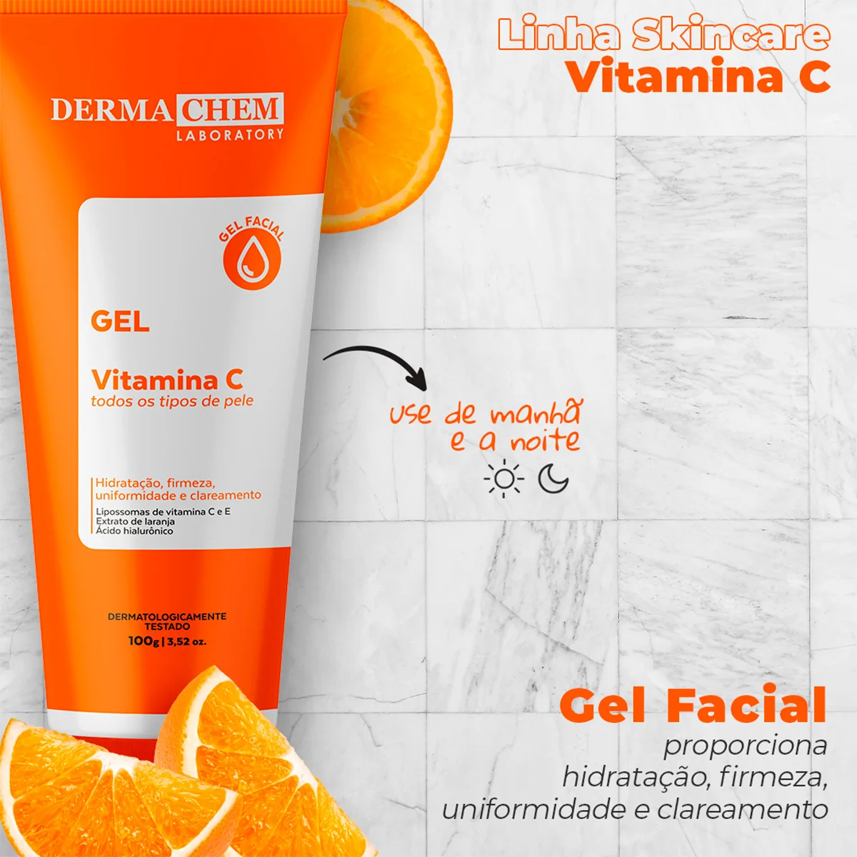 Kit 3 Skincare Vitamina C Clareador Dermachem — Sérum, Gel Anti-Idade e Sabonete Facial - Imagem 3