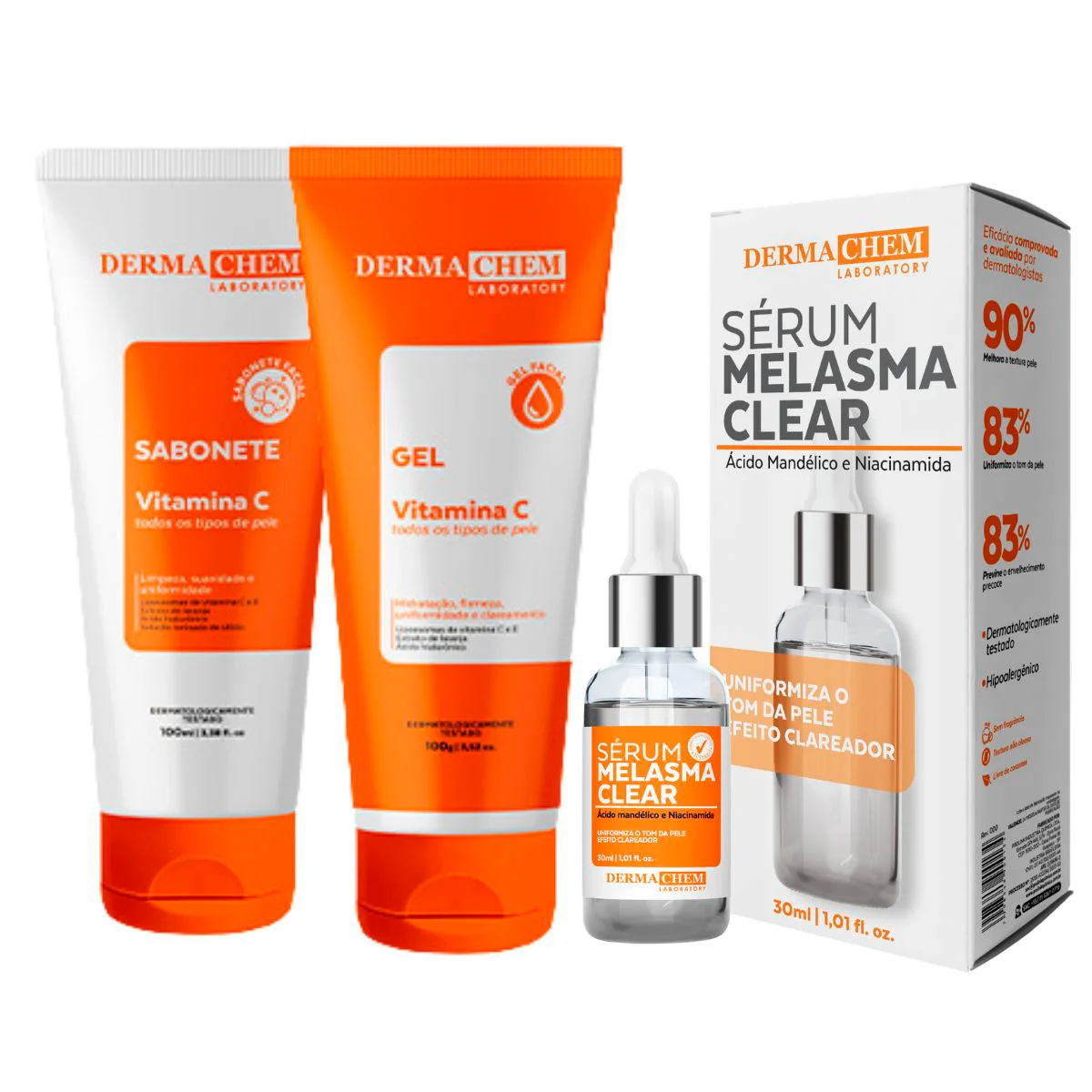 Kit 3 Skincare Vitamina C Clareador Dermachem — Sérum, Gel Anti-Idade e Sabonete Facial - Imagem 4
