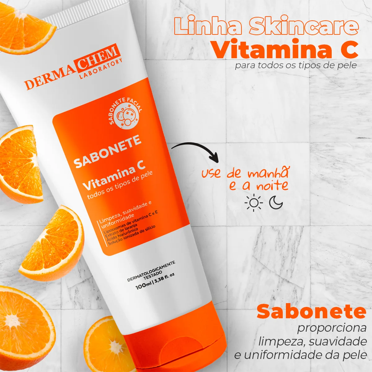 Kit 3 Skincare Vitamina C Clareador Dermachem — Sérum, Gel Anti-Idade e Sabonete Facial - Imagem 2