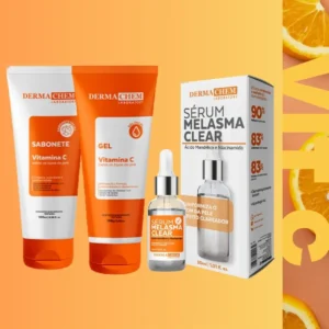 Kit 3 Skincare Vitamina C Clareador Dermachem — Sérum, Gel Anti-Idade e Sabonete Facial