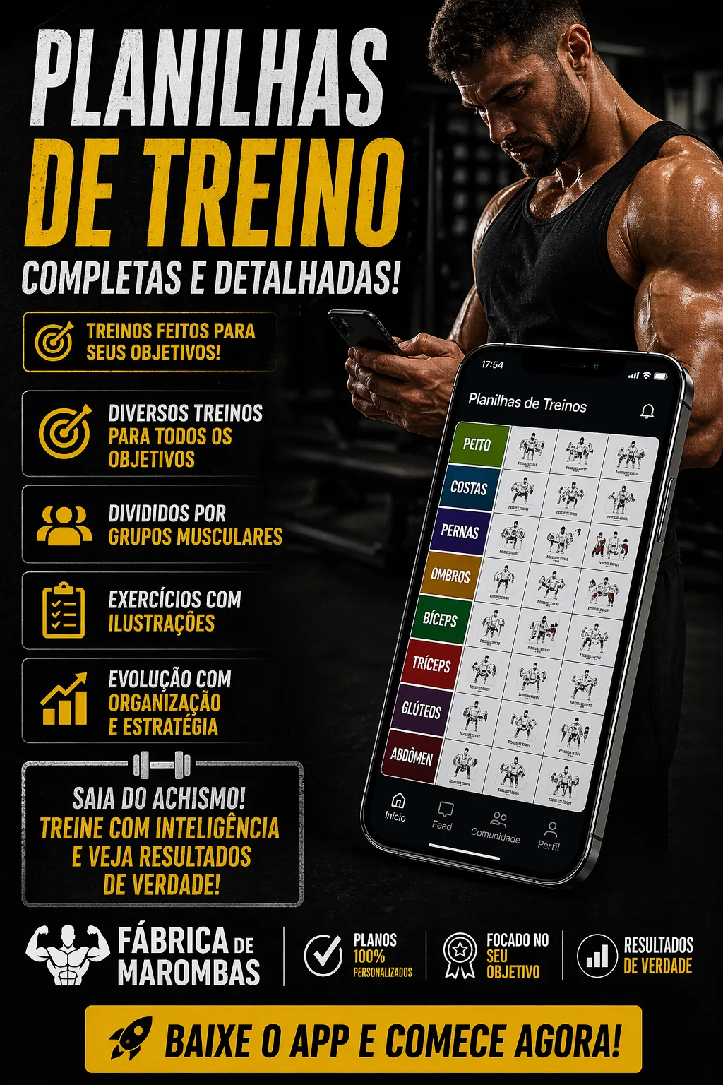 Planilha de treinos personalizados - Um aplicativo pensado para quem quer levar os treinos a sério e buscar sua evolução física.
